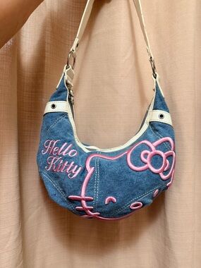 Hello Kitty Blue Denim Shoulder Bag with Pink Accents